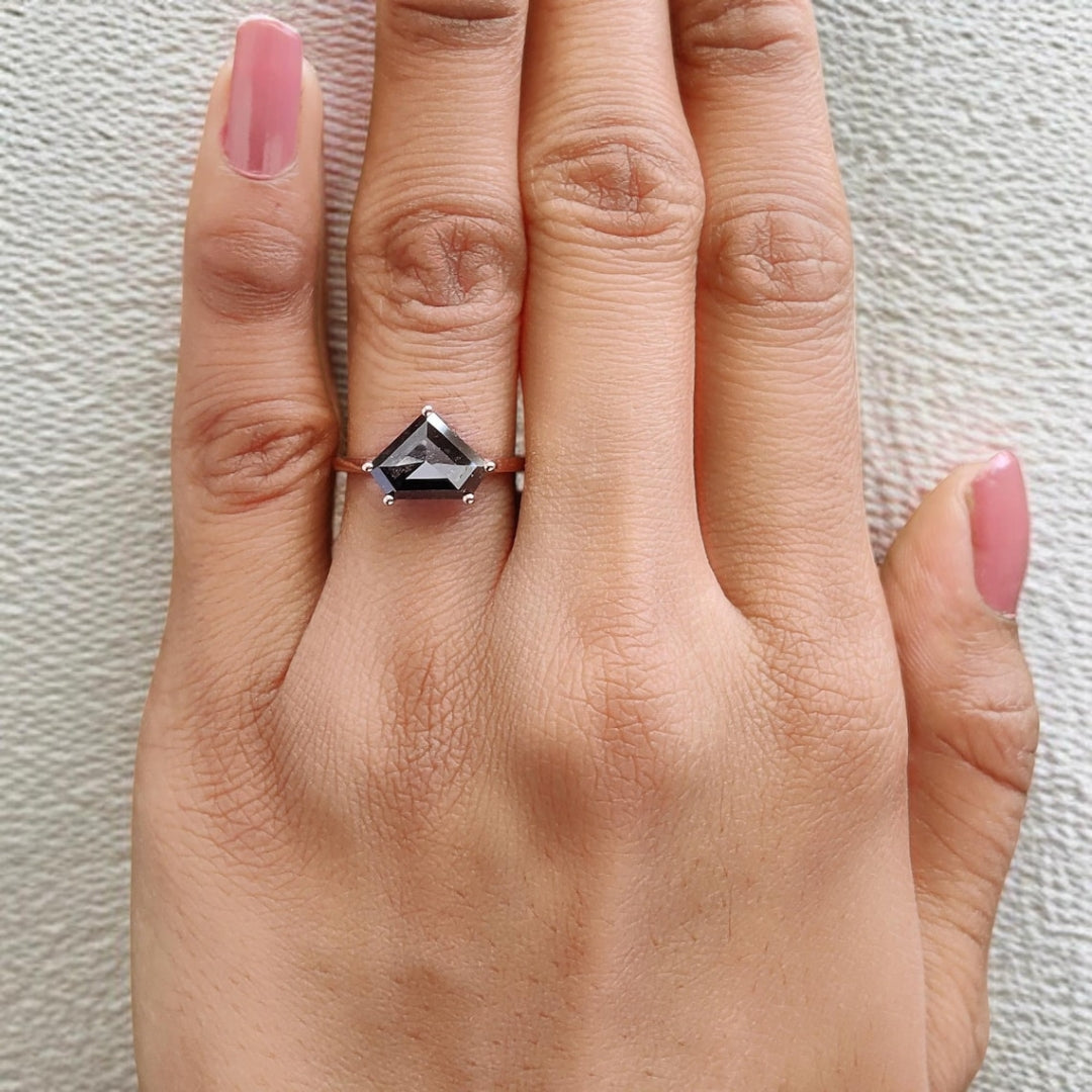 Moissanite Pentagon Rose Gold Solitaire Diamond Ring