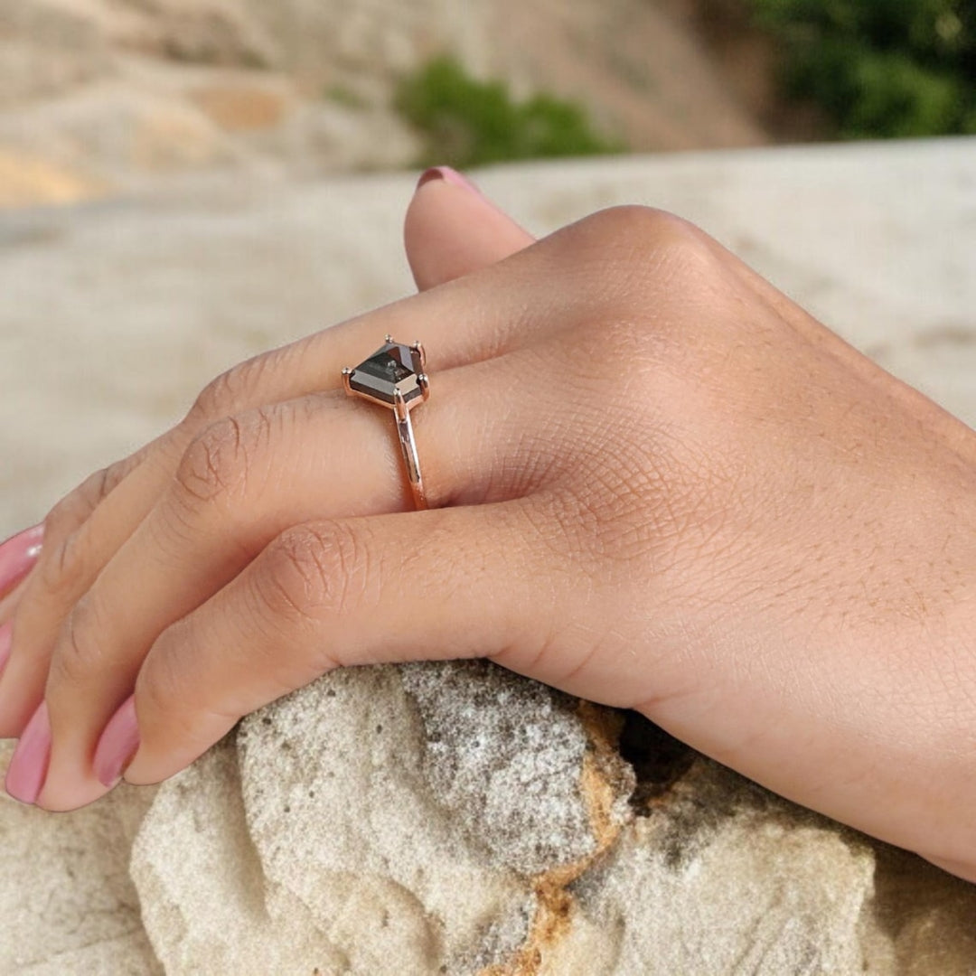 Moissanite Pentagon Rose Gold Solitaire Diamond Ring