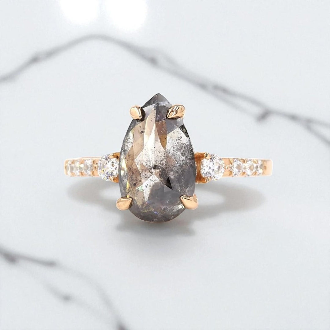 Pear Cut Moissanite Diamond Unique Vintage Engagement Ring