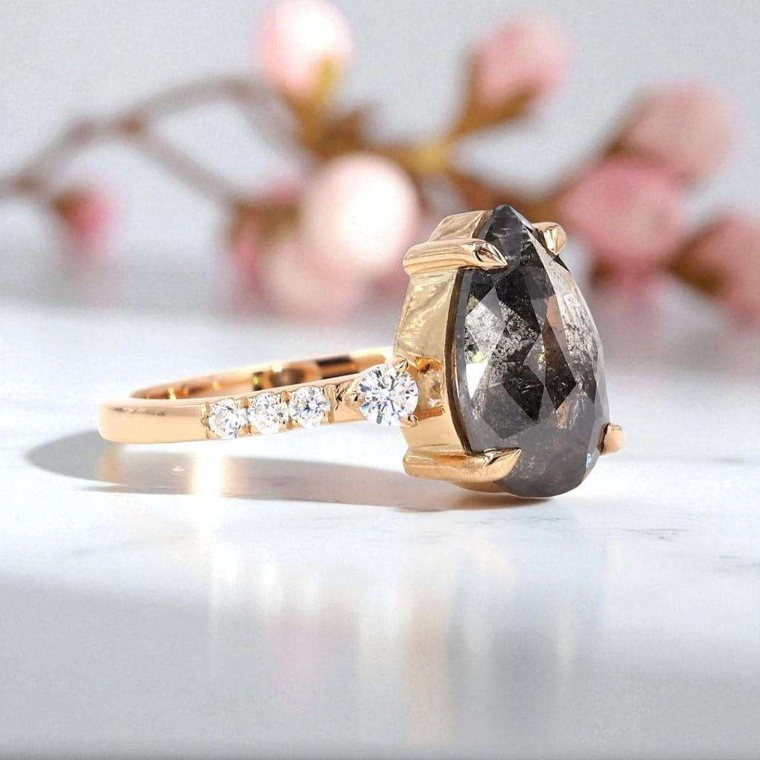 Pear Cut Moissanite Diamond Unique Vintage Engagement Ring