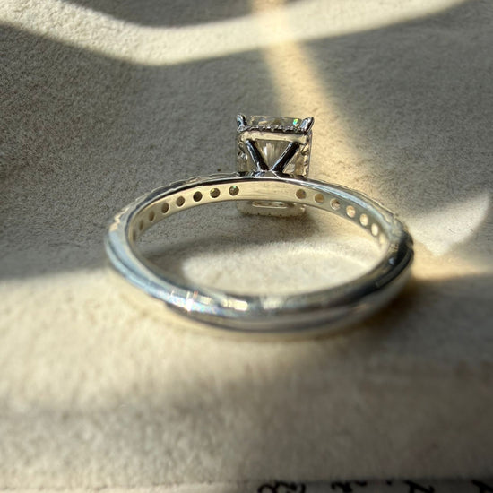 Hidden Halo Radiant Cut Diamond Ring with Sparkling Band