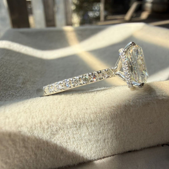 Hidden Halo Radiant Cut Diamond Ring with Sparkling Band