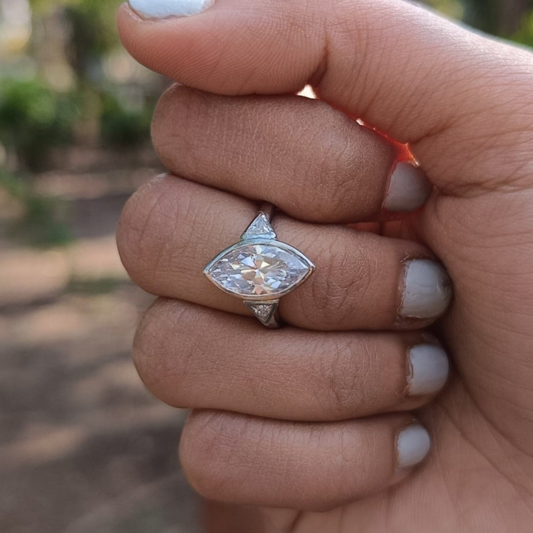 Teardrop Marquise Cut Diamond Handmade Ring