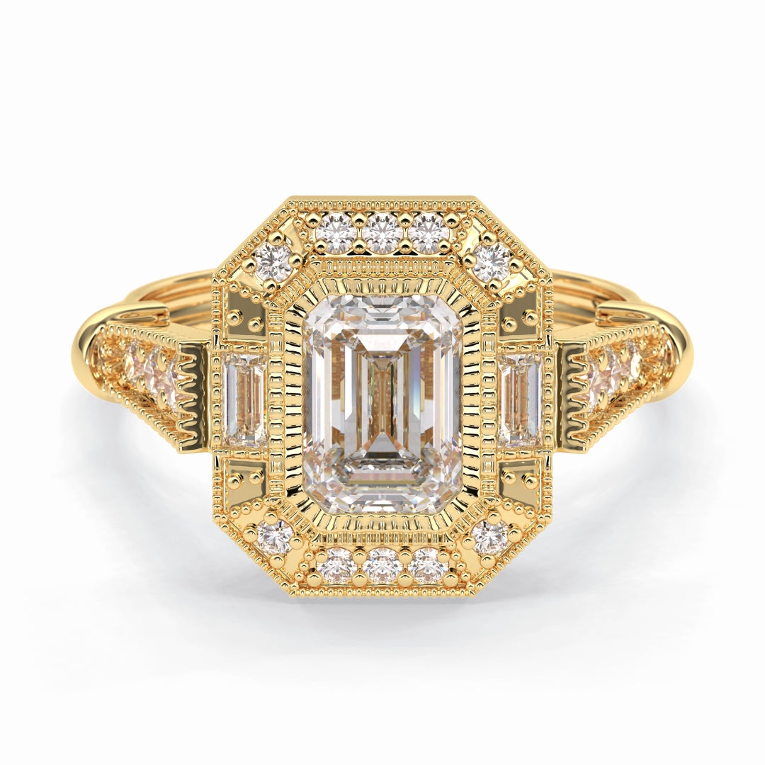 Lab Grown 2.23 CT Emerald Cut Diamond Mid-Century Wedding Ring