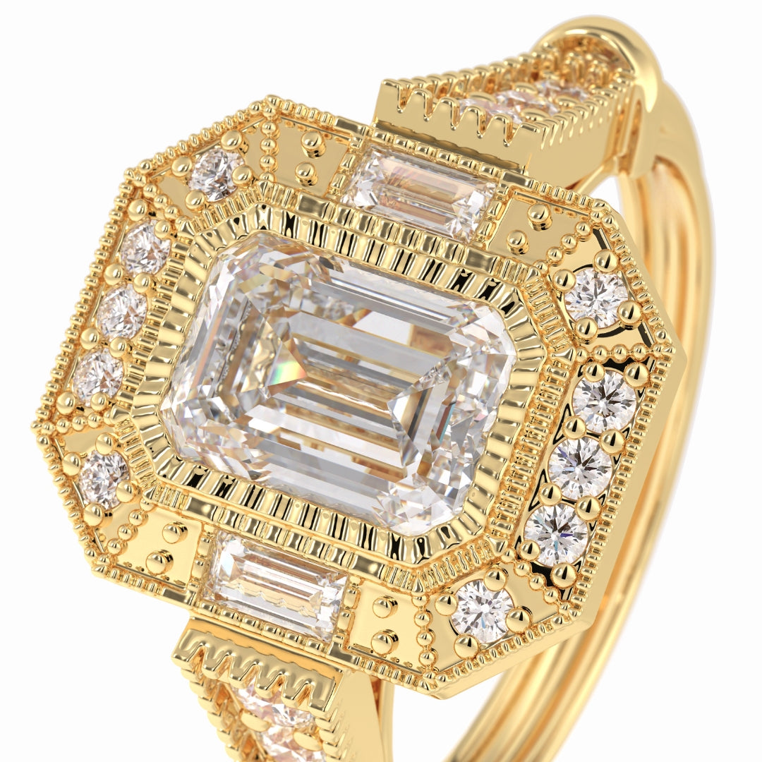 Lab Grown 2.23 CT Emerald Cut Diamond Mid-Century Wedding Ring