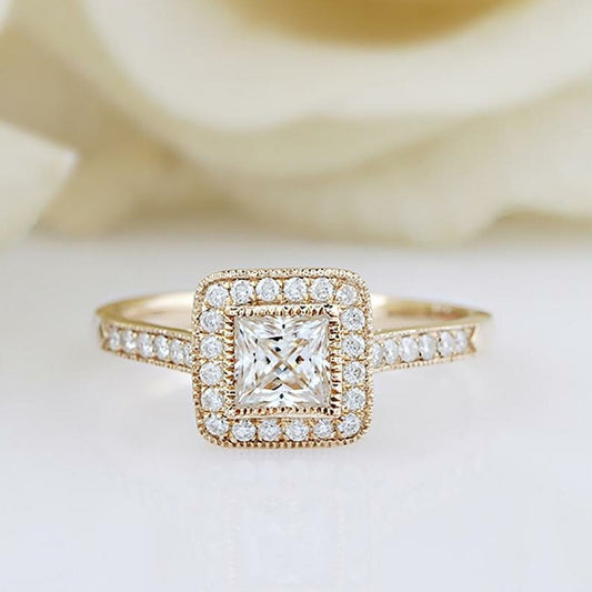 Moissanite 3.51 CT Princess Cut Diamond Art Deco Engagement Ring