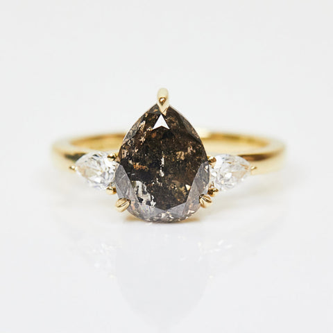 Natural Salt And Pepper 3.42 CT Pear Cut Anniversary Ring