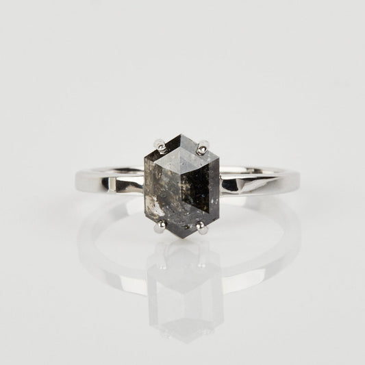 Natural Salt And Pepper 3.45 CT Hexagon Cut Anniversary Ring