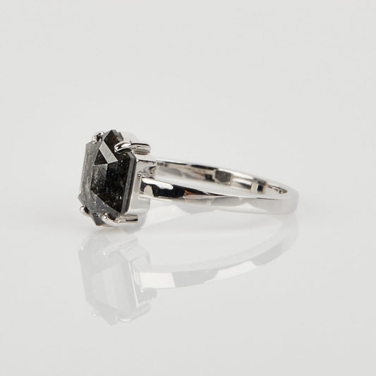 Natural Salt And Pepper 3.45 CT Hexagon Cut Anniversary Ring