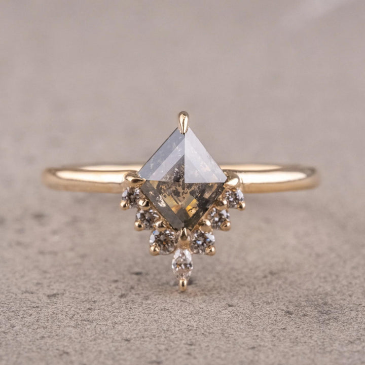 Natural Salt And Pepper Side Stone 1.75  Kite Cut Anniversary Ring