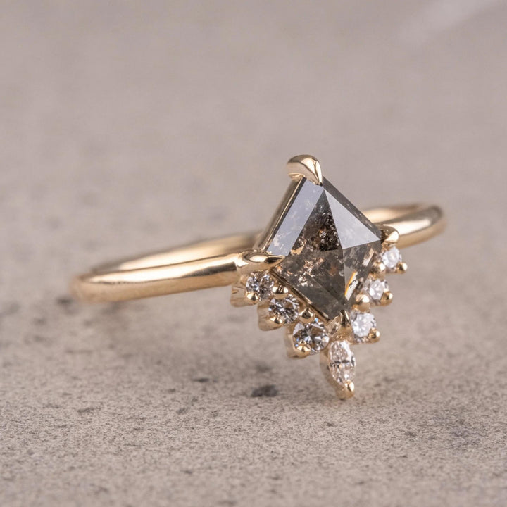 Natural Salt And Pepper Side Stone 1.75  Kite Cut Anniversary Ring