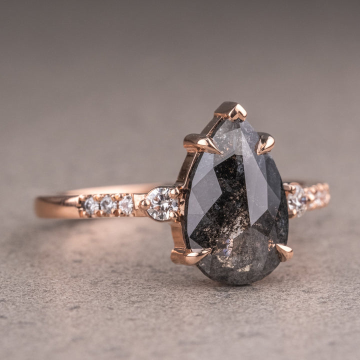 2.05 CT Pear Cut Black Natural Salt And Pepper Wedding Ring
