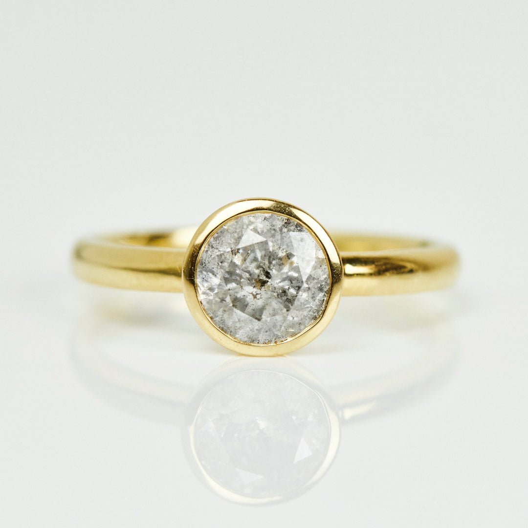 Natural Salt And Pepper 2.20 CT Round Cut Anniversary Ring