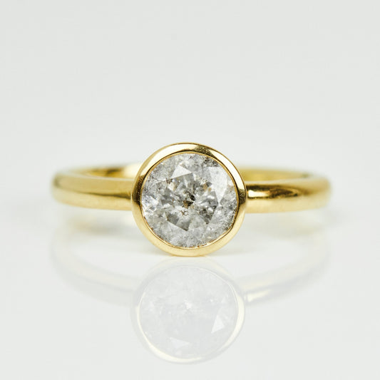 Natural Salt And Pepper 2.20 CT Round Cut Anniversary Ring