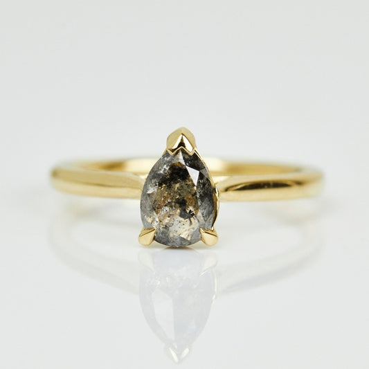 Natural Salt And Pepper 2.30 CT Pear Cut Handmade Ring