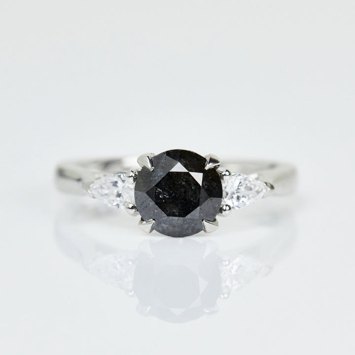 Natural Salt And Pepper 3.25 CT Round Cut Engagement Ring