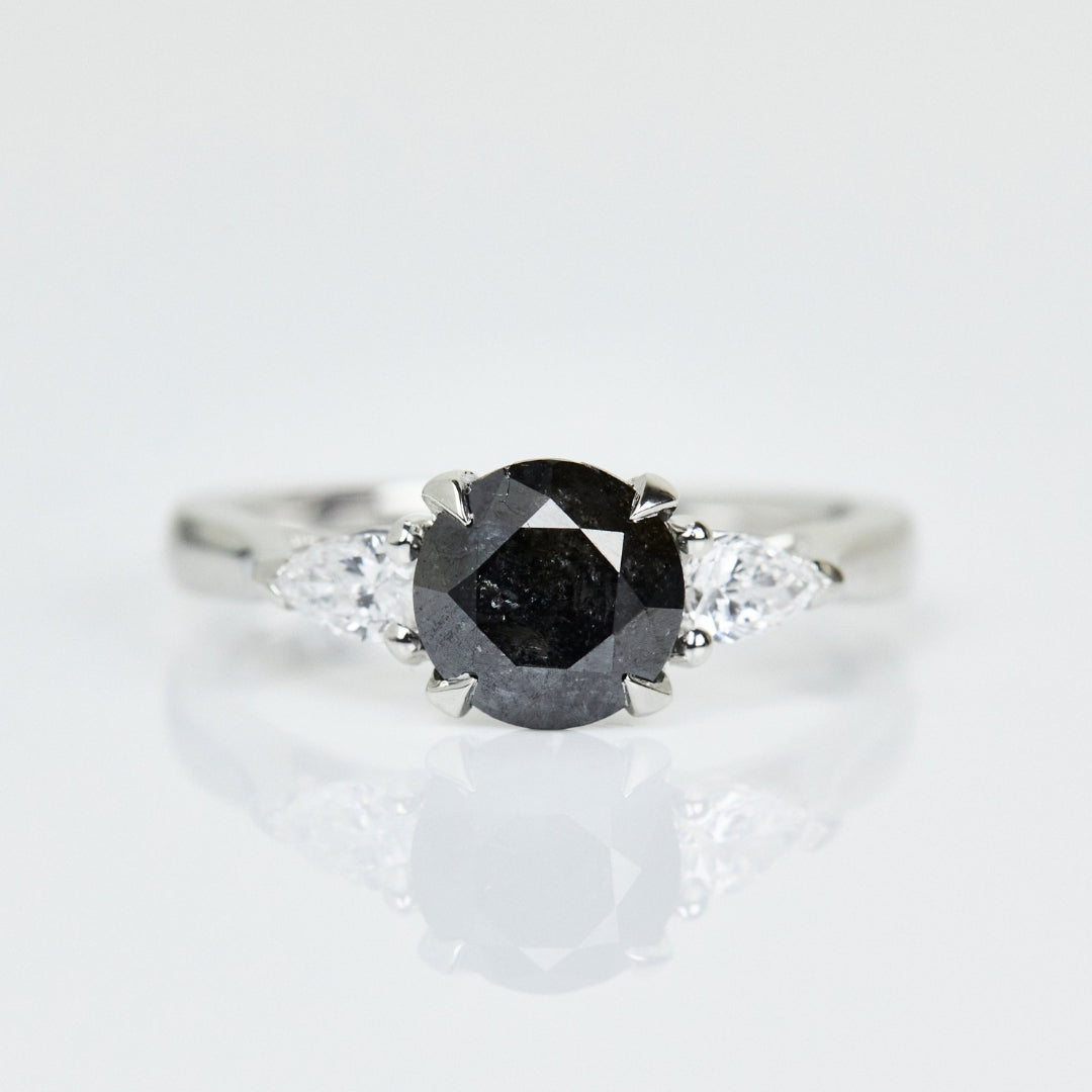 Natural Salt And Pepper 3.25 CT Round Cut Engagement Ring