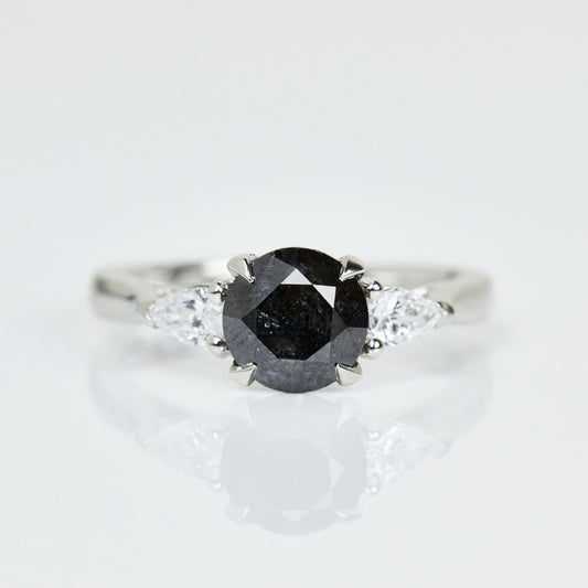 Natural Salt And Pepper 3.25 CT Round Cut Engagement Ring