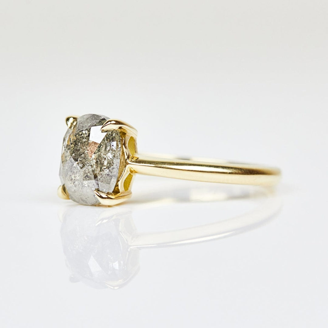 Natural Salt And Pepper 2.70 CT Oval Cut Anniversary Ring