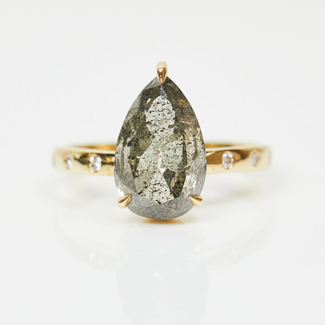 Natural Salt And Pepper 3.55 CT Pear Cut Anniversary Ring