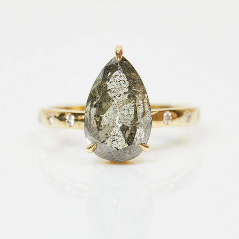 Natural Salt And Pepper 3.55 CT Pear Cut Anniversary Ring