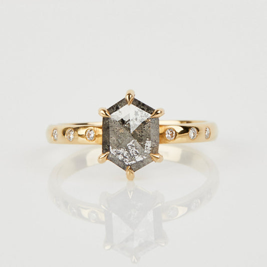 Natural Salt And Pepper 3.60 CT Hexagon Cut Handmade Ring