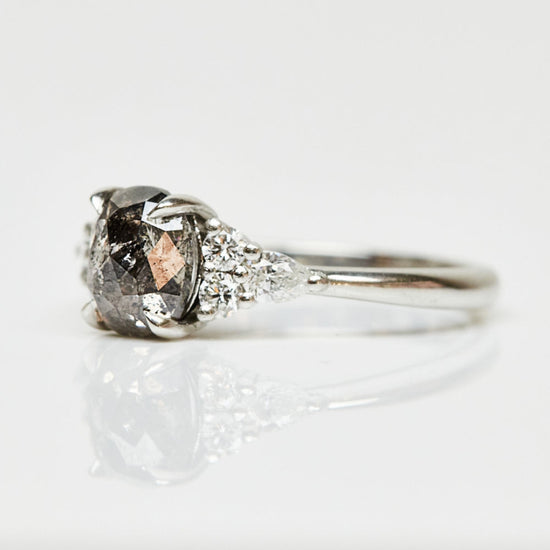 Natural Salt And Pepper 3.90 CT Oval Cut Split Engagement Ring