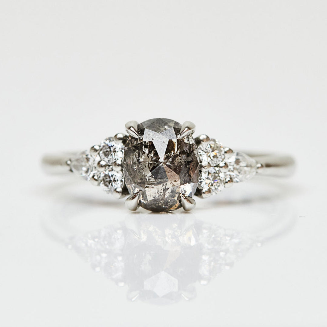 Natural Salt And Pepper 3.90 CT Oval Cut Engagement Ring