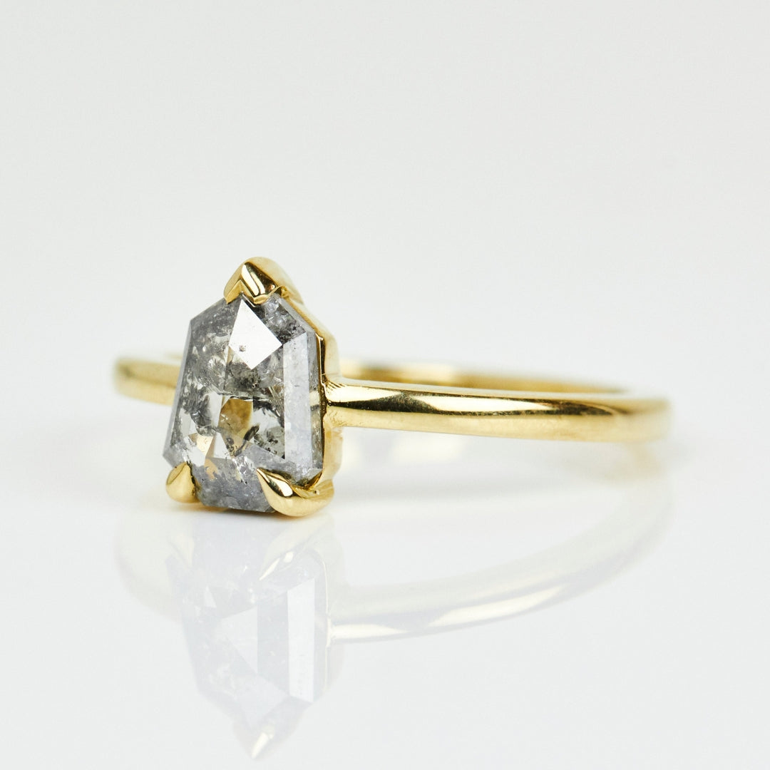 Natural Salt And Pepper 2.90 CT Shield Cut Anniversary Ring