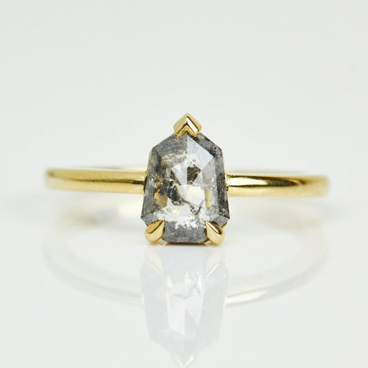 Natural Salt And Pepper 2.90 CT Shield Cut Anniversary Ring