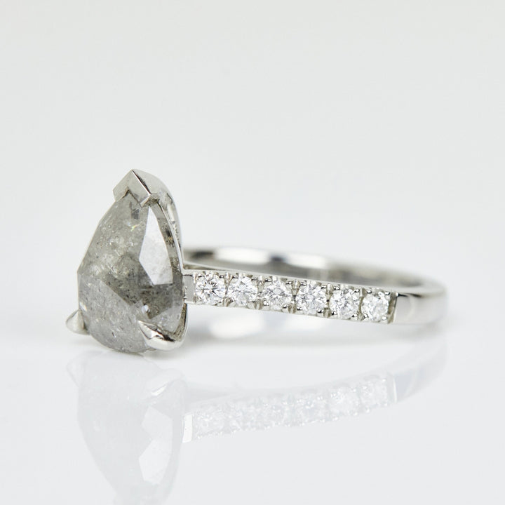 Natural Salt And Pepper 3.90 CT Pear Cut Anniversary Ring