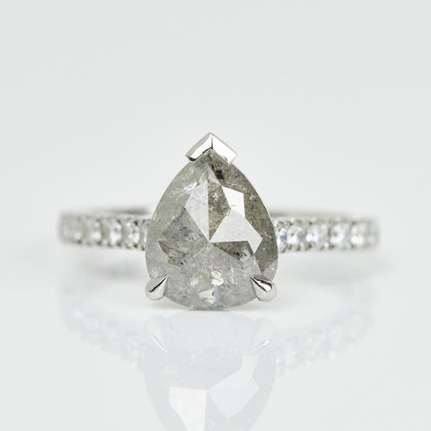 Natural Salt And Pepper 3.90 CT Pear Cut Anniversary Ring