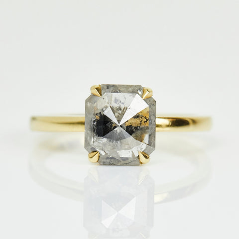 Natural Salt And Pepper 2.50 CT Asscher Cut Engagement Ring