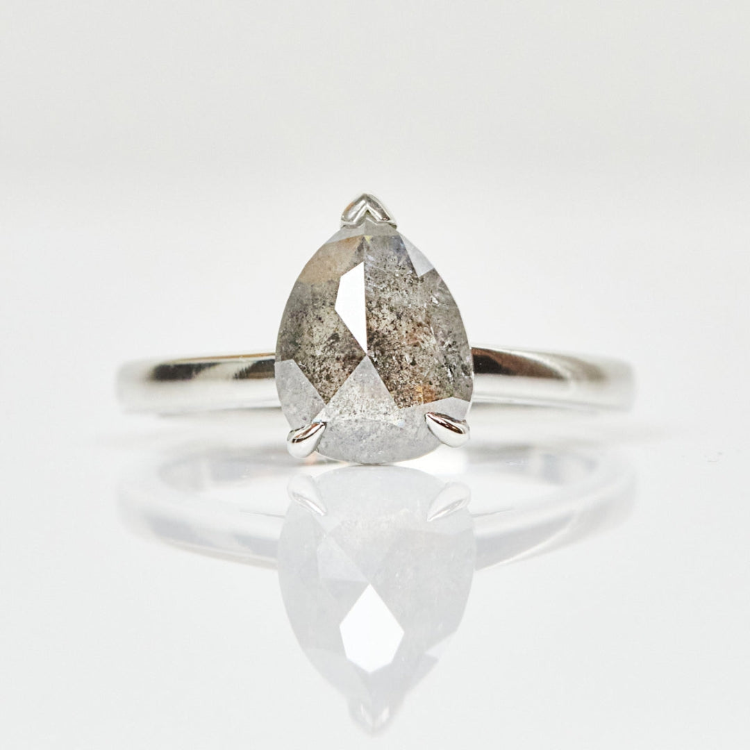 Natural Salt And Pepper 2.40 CT Pear Cut Wedding Ring