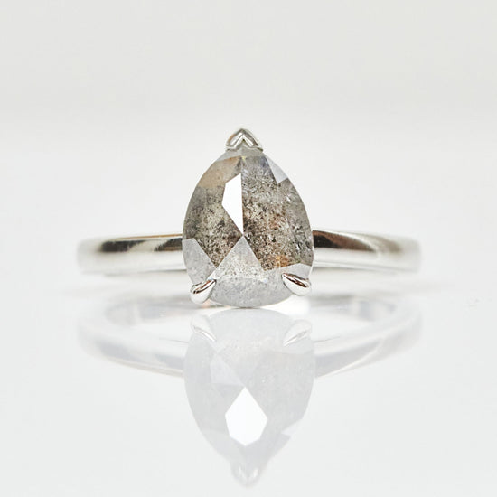 Natural Salt And Pepper 2.40 CT Pear Cut Wedding Ring