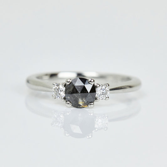 Natural Salt And Pepper 2.90 CT Round Cut Engagement Ring