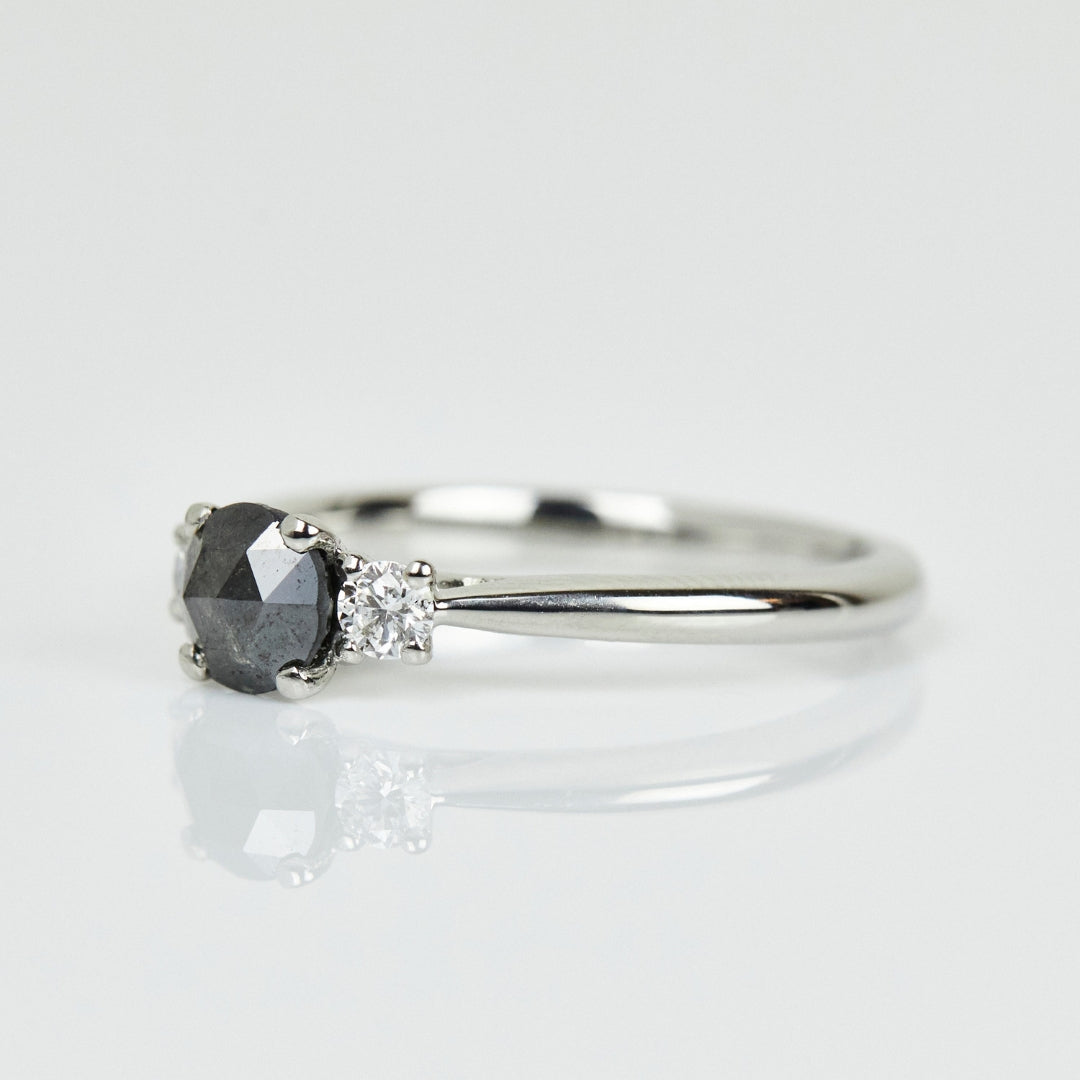 Natural Salt And Pepper 2.90 CT Round Cut Engagement Ring