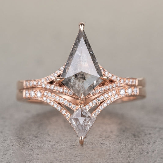 Natural Salt And Pepper 5.00 CT Kite Cut Engagement Ring