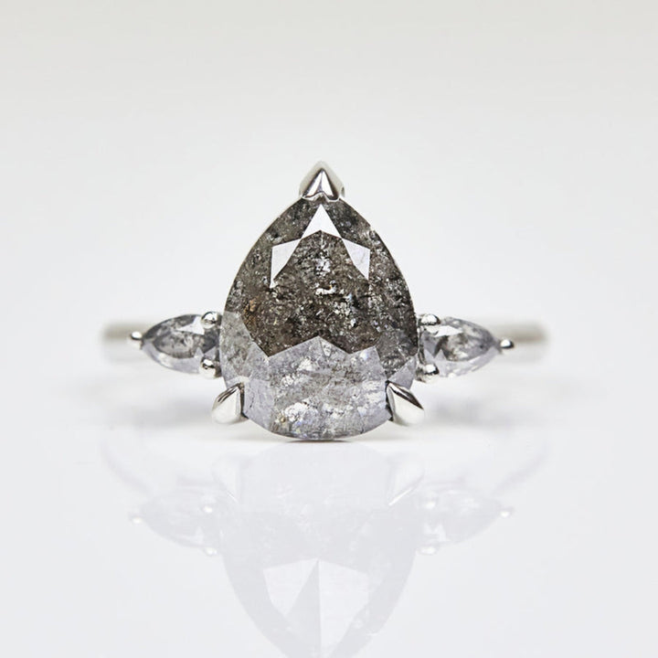 Natural Salt And Pepper 2.59 CT Pear Cut Anniversary Ring