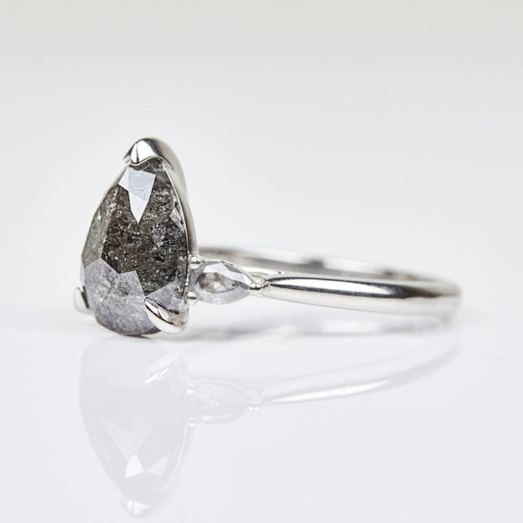 Natural Salt And Pepper 2.59 CT Pear Cut Anniversary Ring