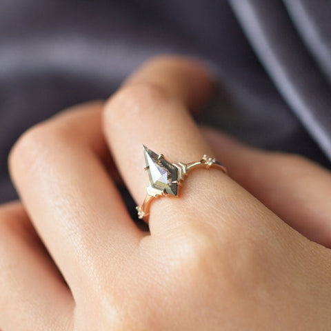 Natural Salt And Pepper 2.32 CT Kite Cut Engagement Ring