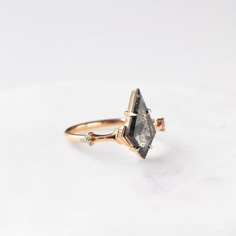 Natural Salt And Pepper 2.32 CT Kite Cut Engagement Ring