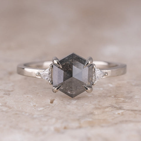 Natural Salt And Pepper 1.60 CT Hexagon Cut Wedding Ring