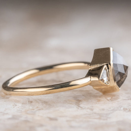 Natural Salt And Pepper 1.30 CT Hexagon Cut Anniversary Ring