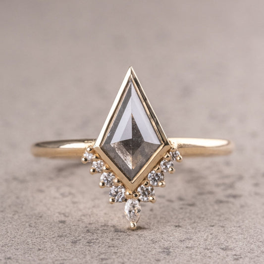 Natural Salt And Pepper 1.48 CT Kite Cut Handmade Ring