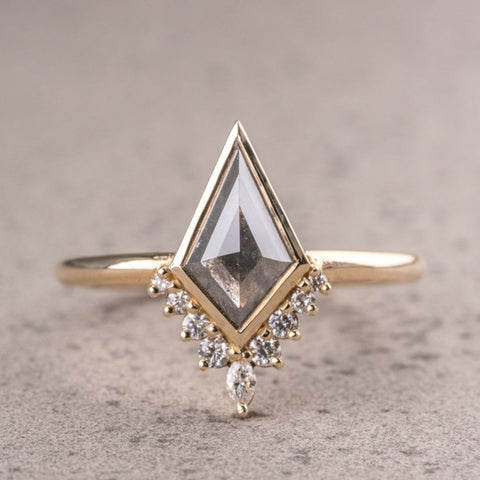 Natural Salt And Pepper 1.48 CT Kite Cut Handmade Ring