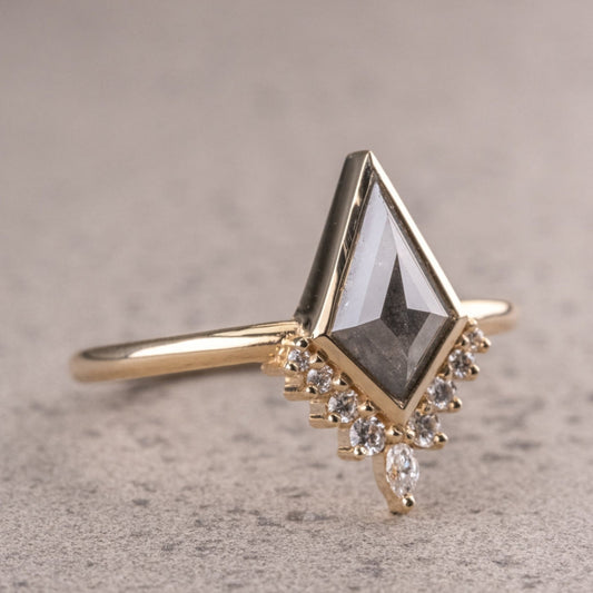 Natural Salt And Pepper 1.48 CT Kite Cut Handmade Ring