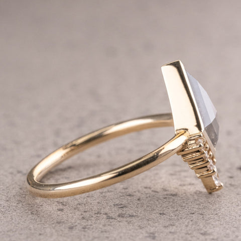 Natural Salt And Pepper 1.48 CT Kite Cut Handmade Ring