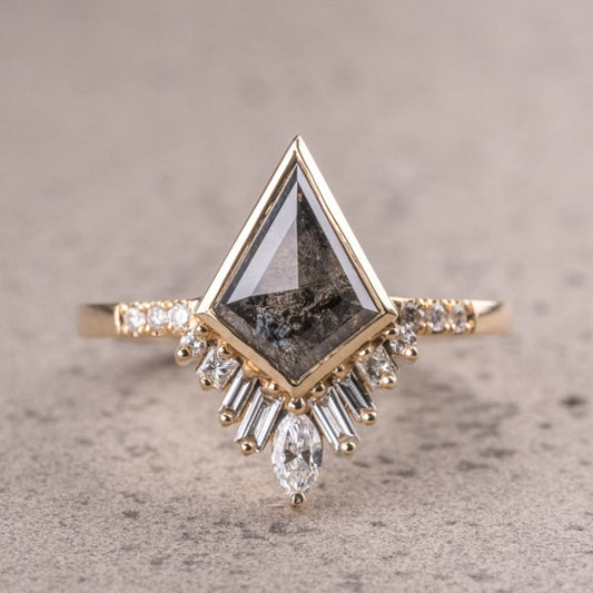 Natural Salt And Pepper 1.85 CT Kite Cut Anniversary Ring