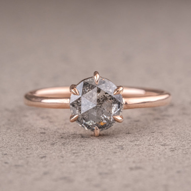 Natural Salt and Pepper Solitaire Diamond Ring